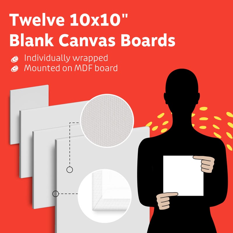 Artlicious Canvases for Painting - Pack of 12, 10 x 10 Inch Blank White Canvas Boards - 100% Cotton Art Panels for Oil, Acrylic & Watercolor Paint - Image 3